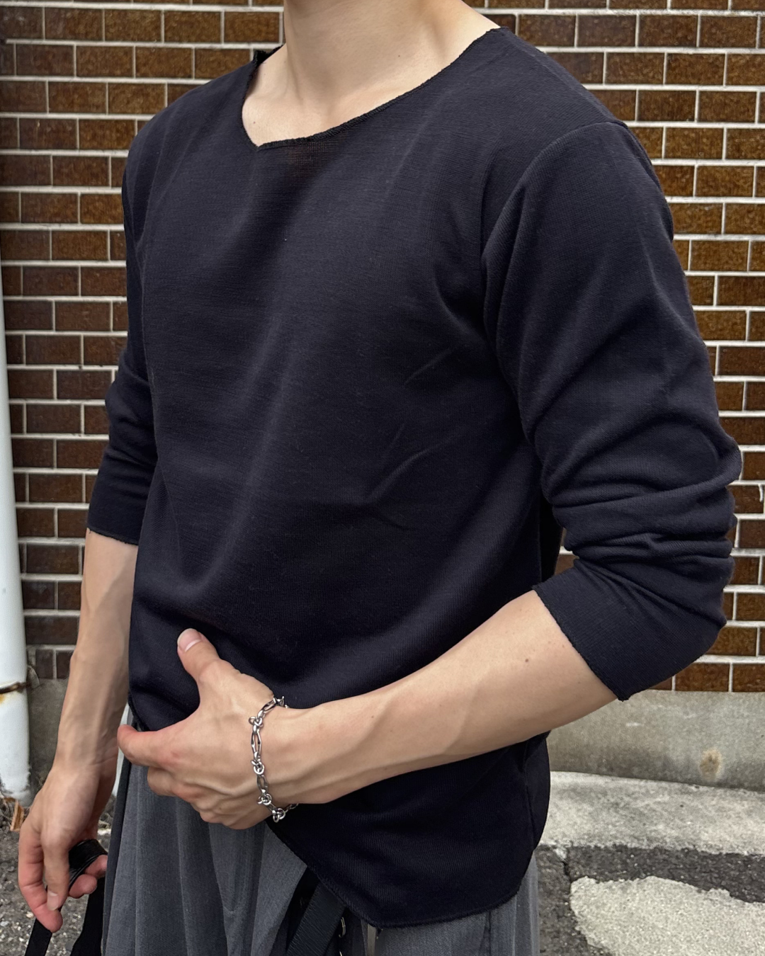 ワッフルクルーネックロングTシャツ IK0288