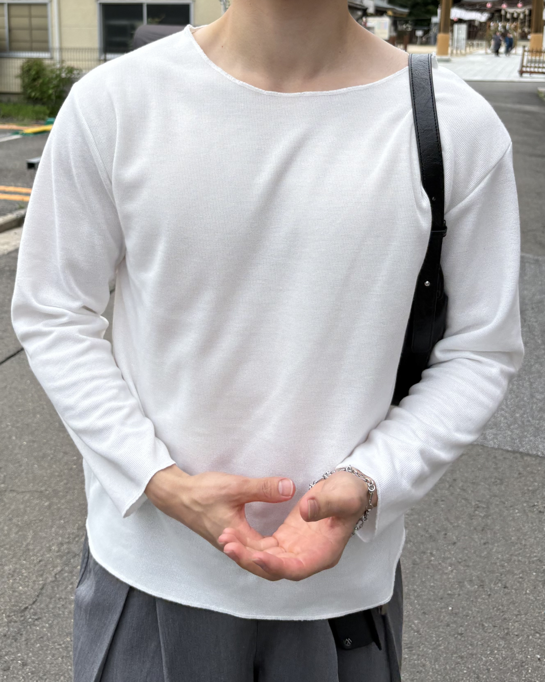 ワッフルクルーネックロングTシャツ IK0288