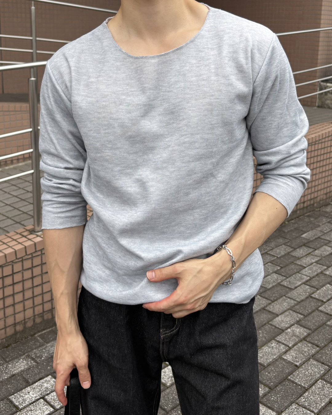 ワッフルクルーネックロングTシャツ IK0288