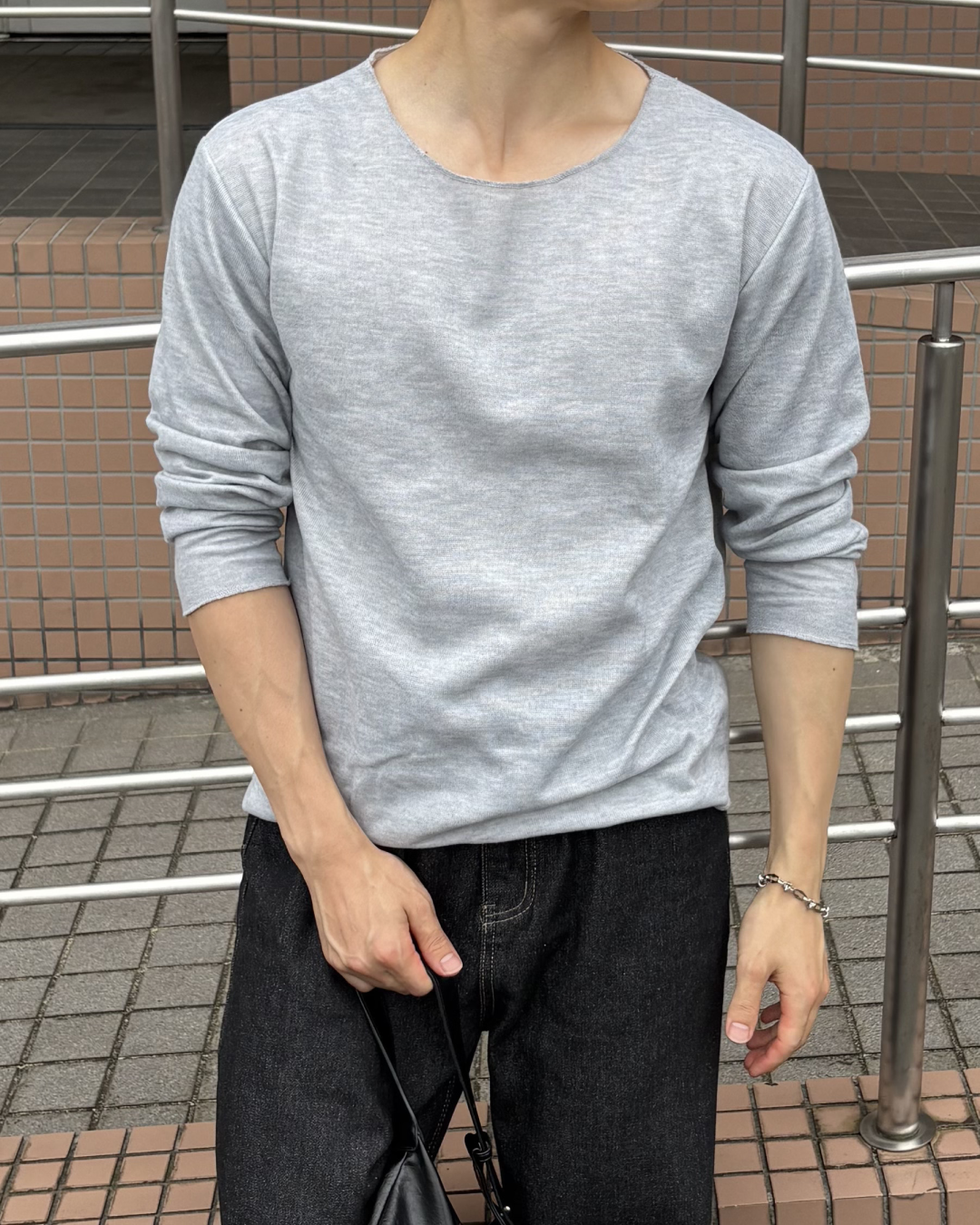 ワッフルクルーネックロングTシャツ IK0288