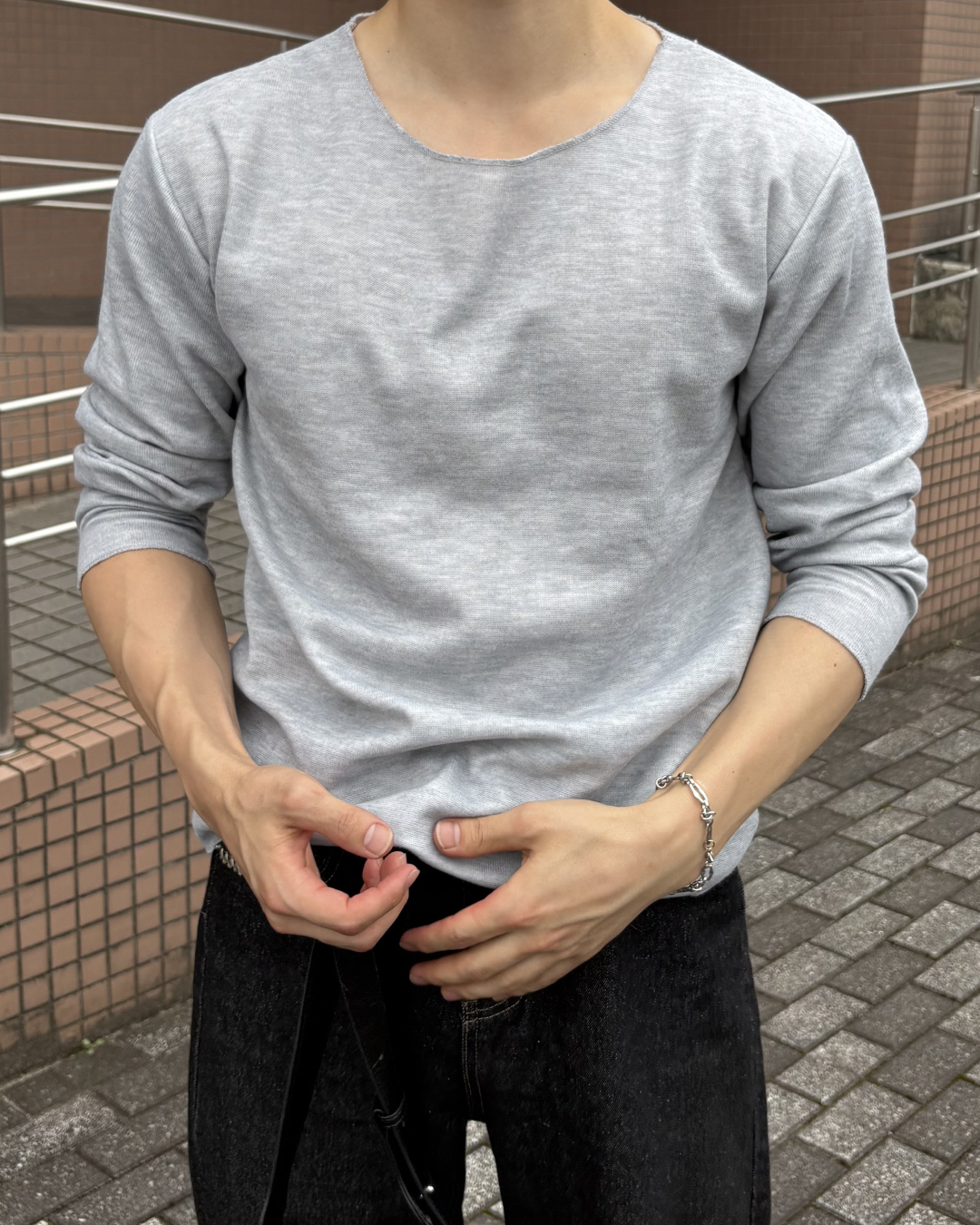 ワッフルクルーネックロングTシャツ IK0288
