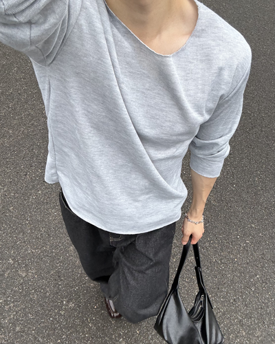 ワッフルクルーネックロングTシャツ IK0288