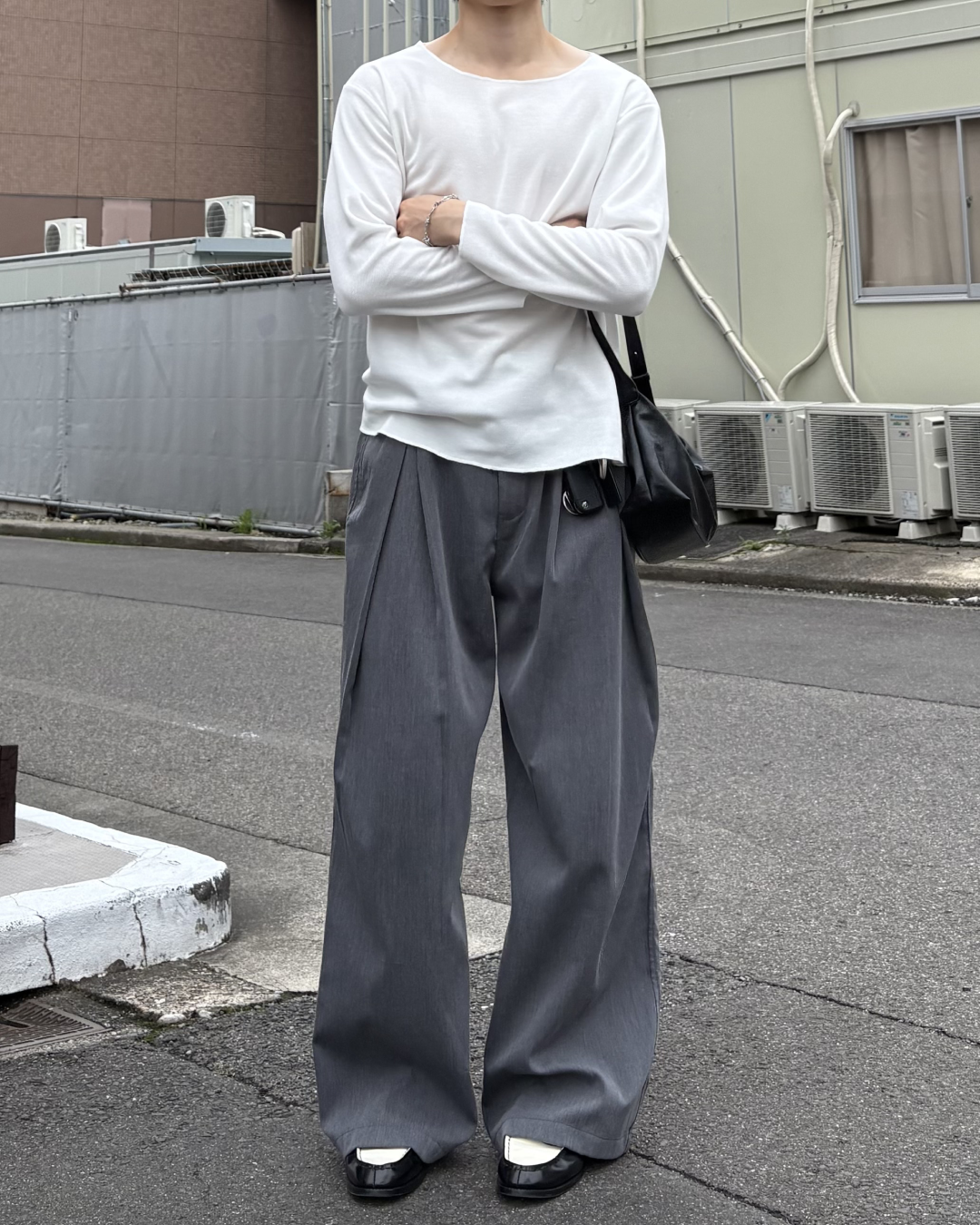 ワッフルクルーネックロングTシャツ IK0288