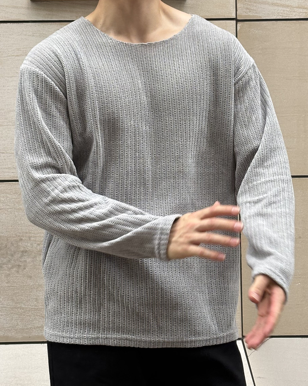 リブクルーネックロングスリーブTシャツ IK0417
