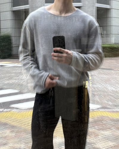 リブクルーネックロングスリーブTシャツ IK0417
