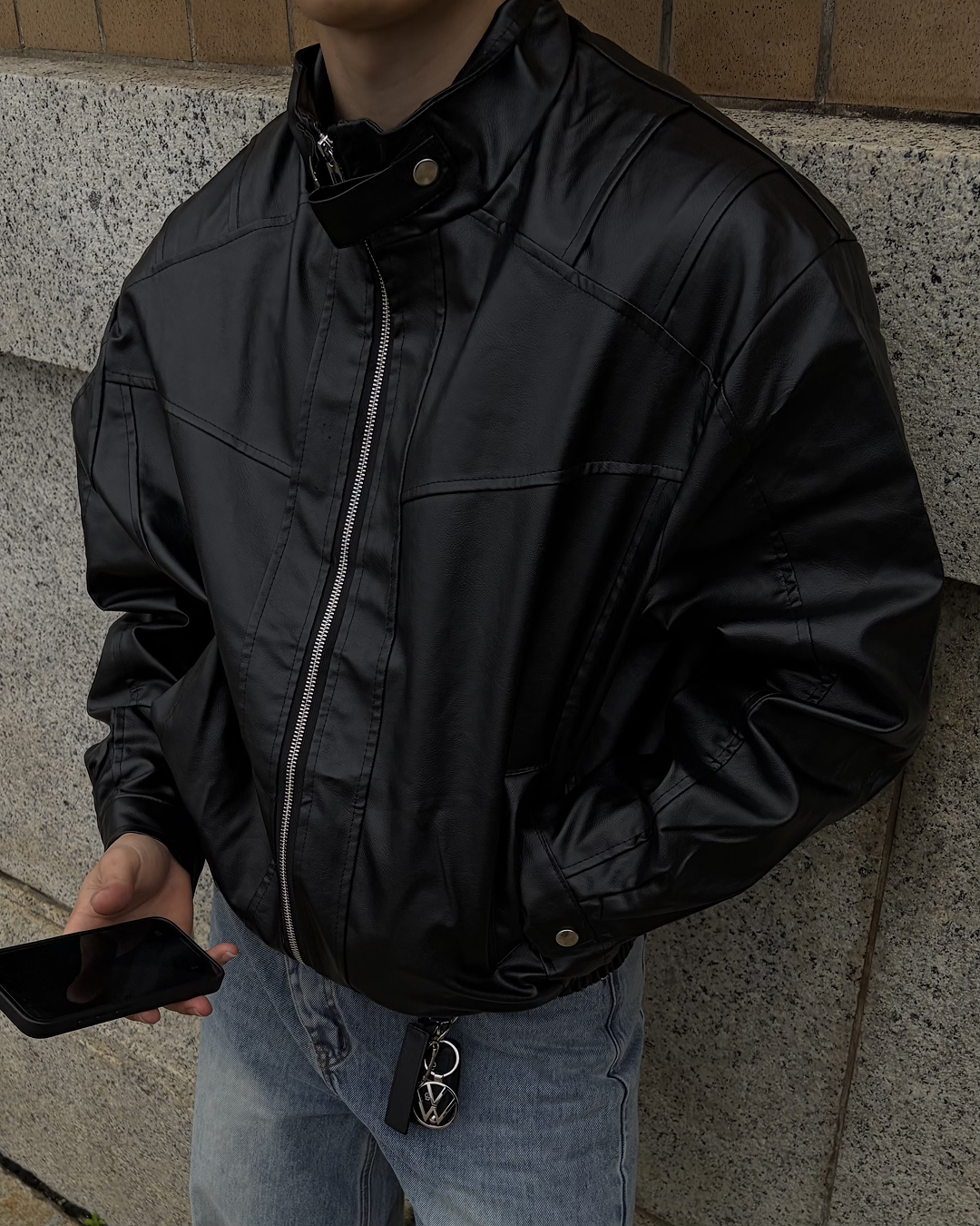 バックルフェイクレザーブルゾン IK0573