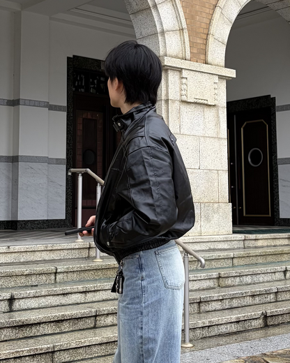 バックルフェイクレザーブルゾン IK0573