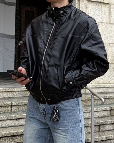 バックルフェイクレザーブルゾン IK0573