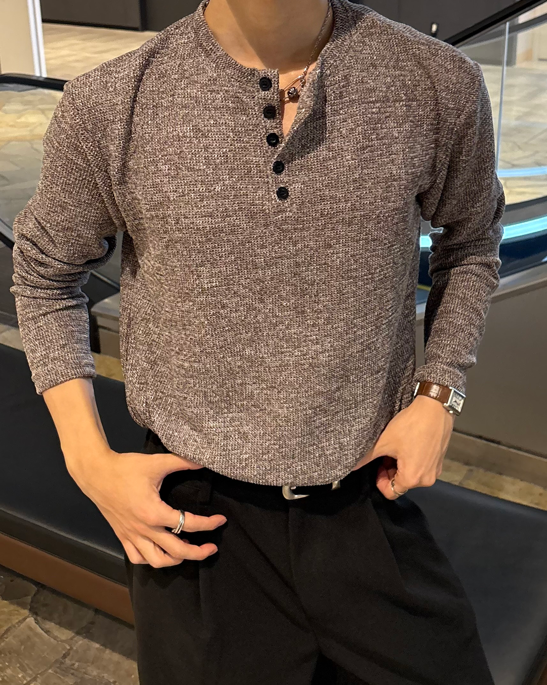 ヘンリーネックロングTシャツ WG0259