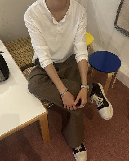 ハーフオープンネックロングスリーブTシャツ HS0173