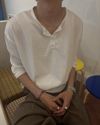 ハーフオープンネックロングスリーブTシャツ HS0173