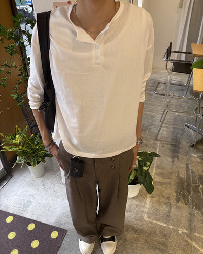 ハーフオープンネックロングスリーブTシャツ HS0173