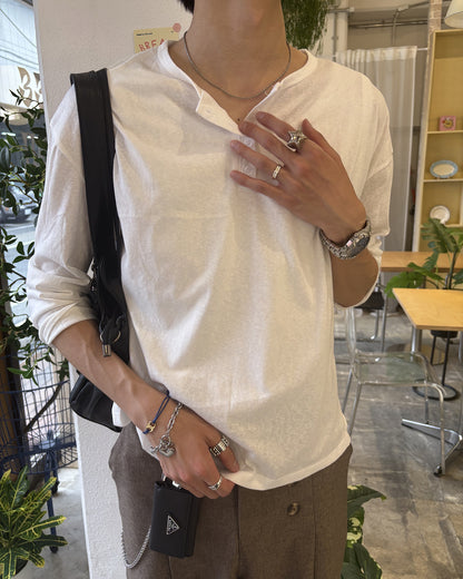 ハーフオープンネックロングスリーブTシャツ HS0173