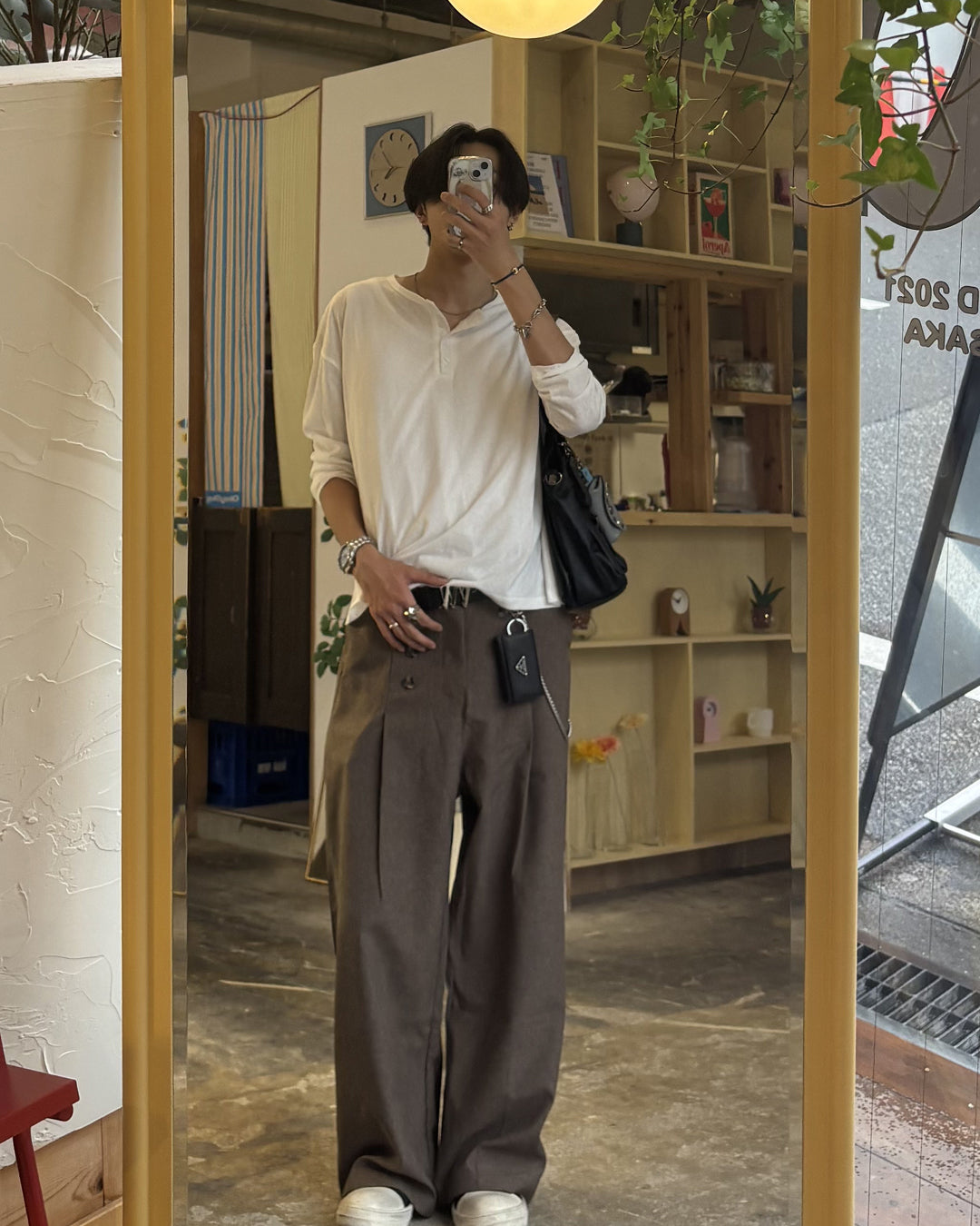 ハーフオープンネックロングスリーブTシャツ HS0173