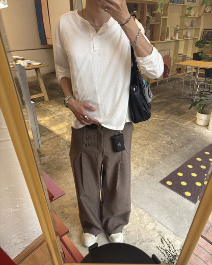 ハーフオープンネックロングスリーブTシャツ HS0173