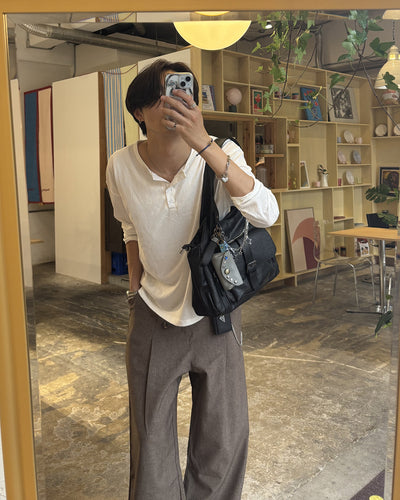 ハーフオープンネックロングスリーブTシャツ HS0173