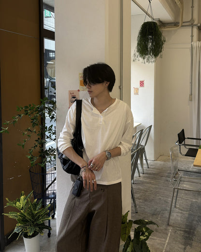 ハーフオープンネックロングスリーブTシャツ HS0173