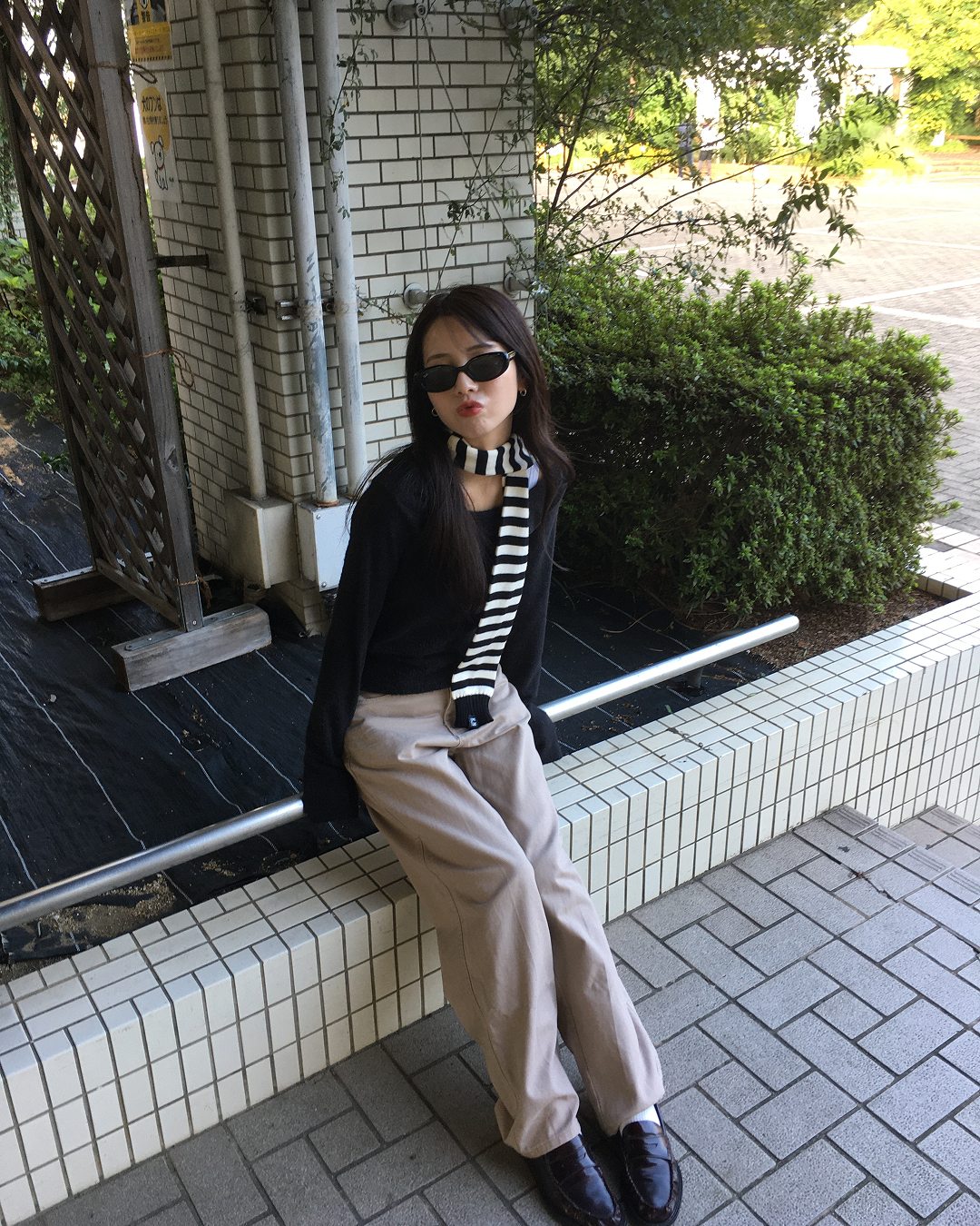 ストライプニットマフラー AN0007