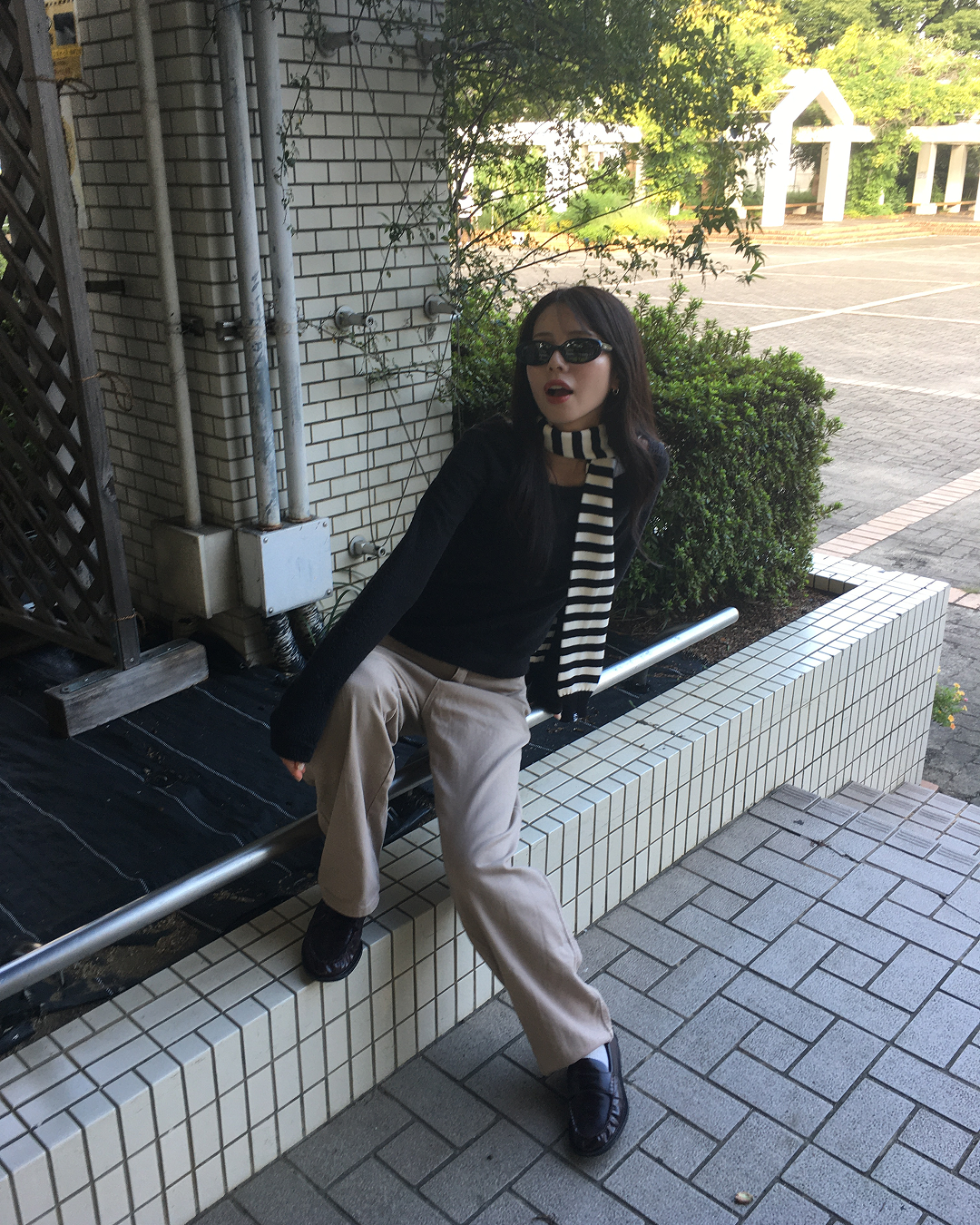 ストライプニットマフラー AN0007