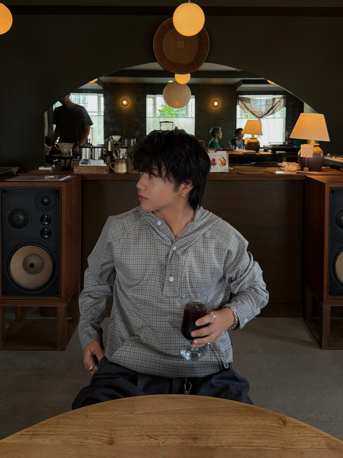 チェック柄ヘンリーネックフーディー RG7460