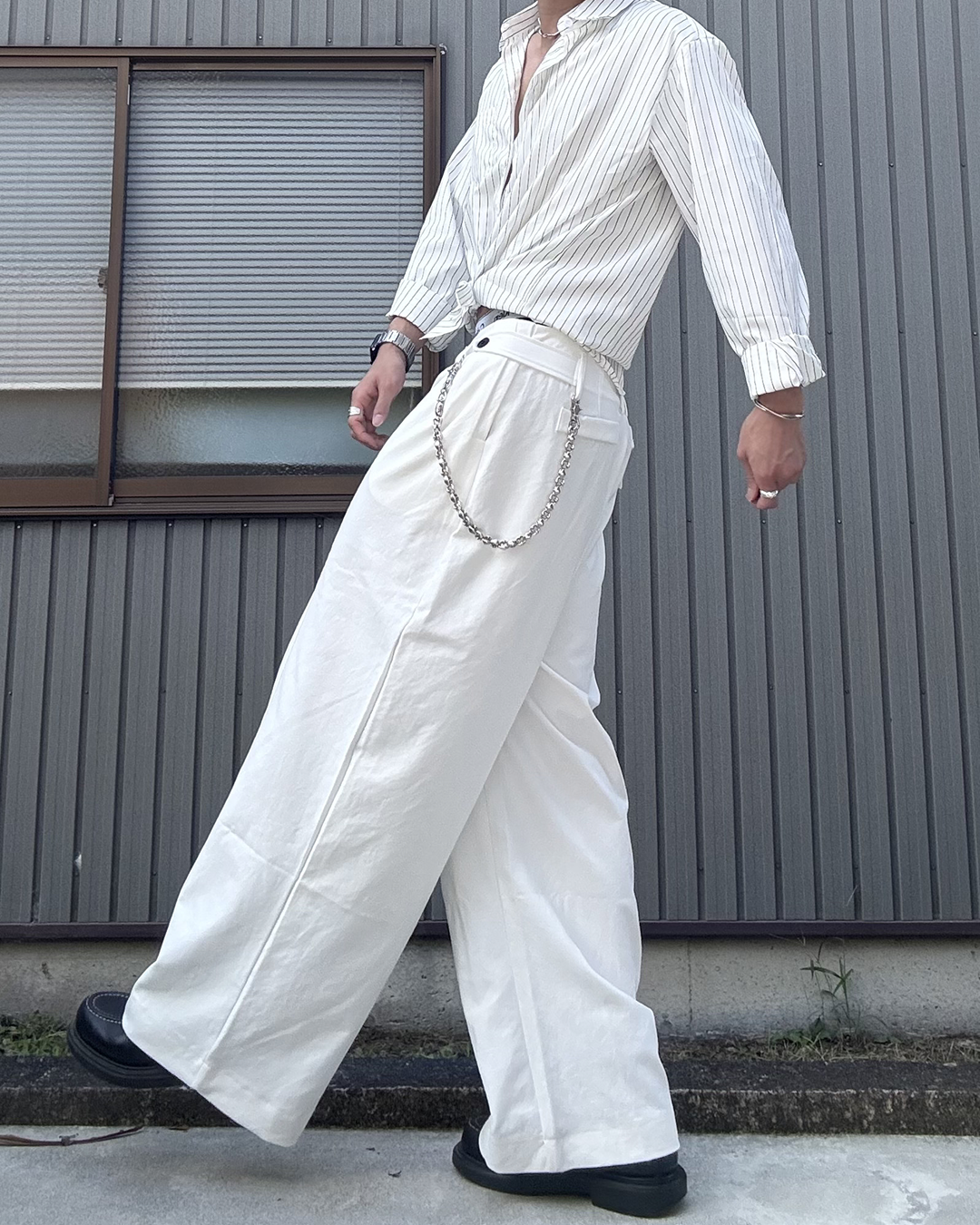 ボタンフライワイドレッグパンツ KN0382