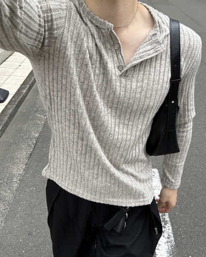 リブヘンリーネックトップス IK0351