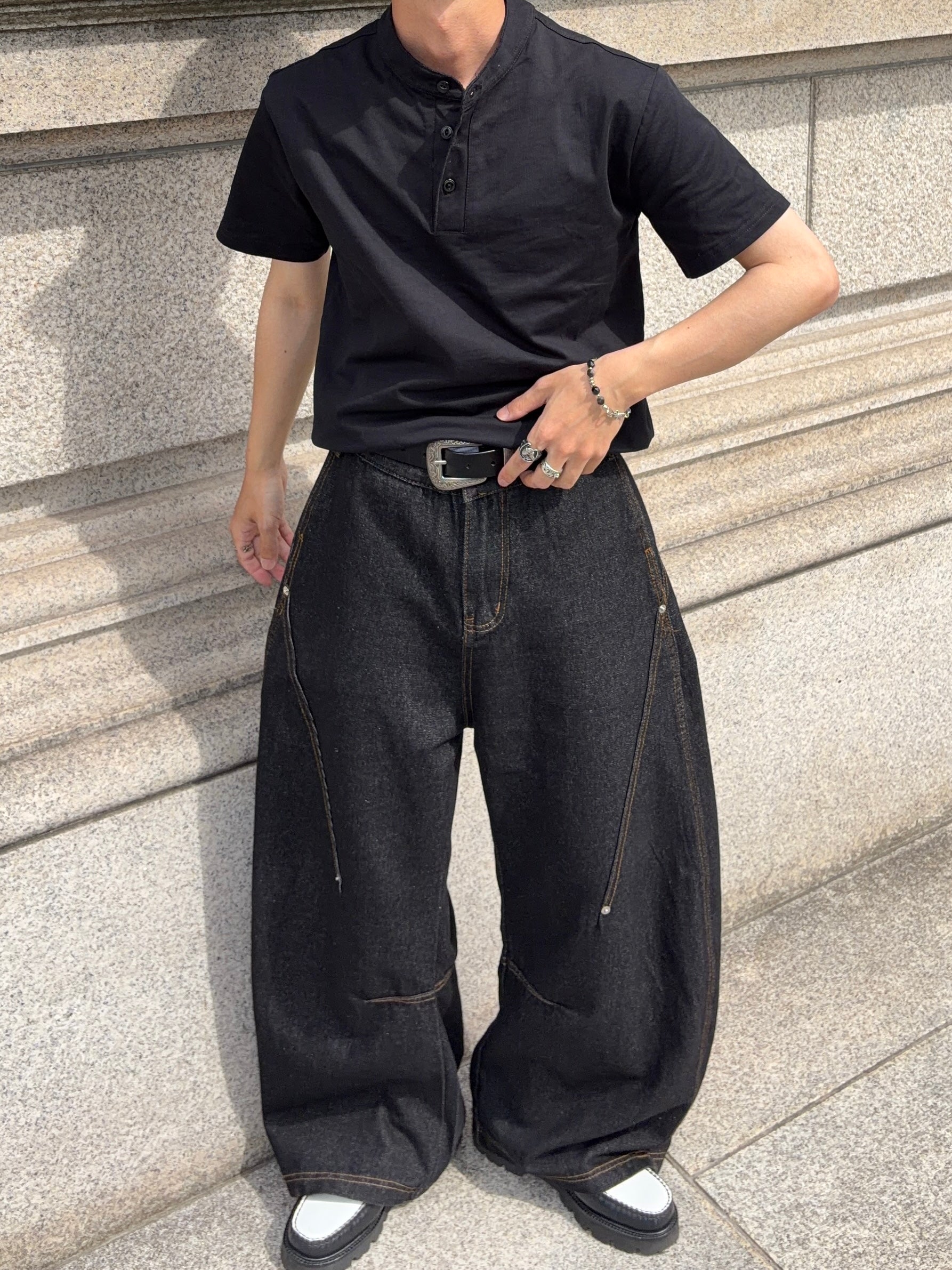 ワッフルヘンリーネックTシャツ TK0146