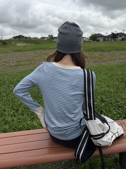 コントラストカラーストライプカットソー IR0004