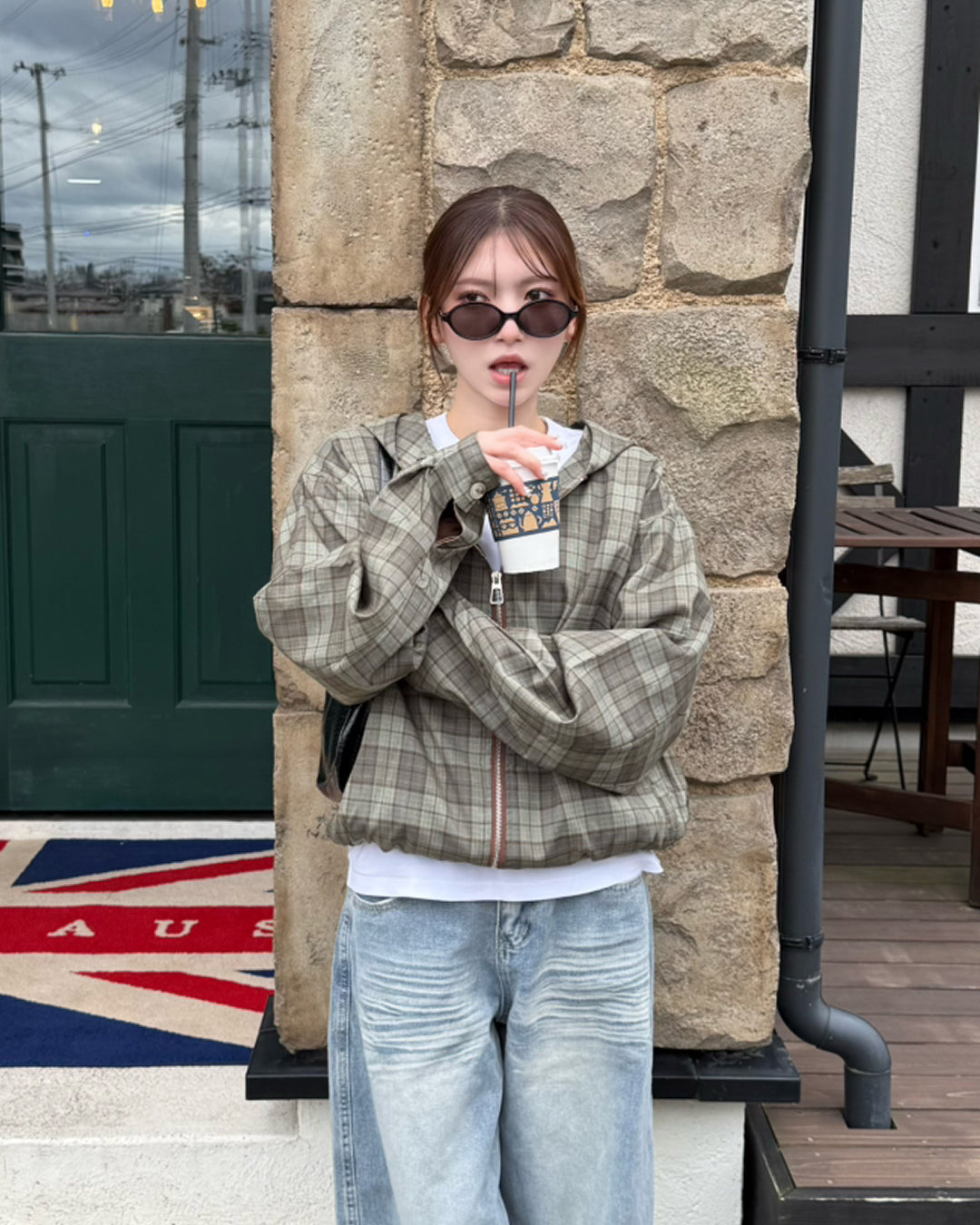 ヴィンテージチェックジップアップフーディージャケット IR0049
