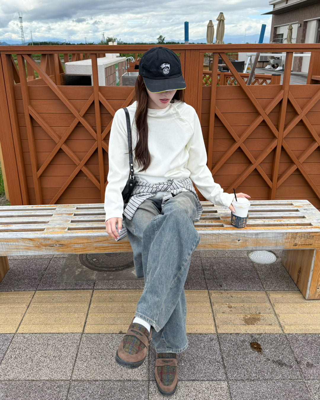 アシンメトリーデザインフーディーワッフルカットソー IR0051