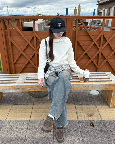 アシンメトリーデザインフーディーワッフルカットソー IR0051