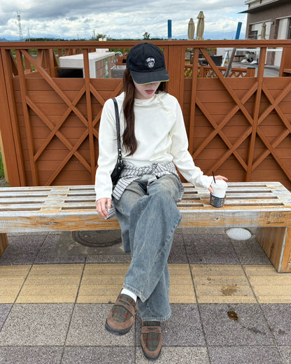 アシンメトリーデザインフーディーワッフルカットソー IR0051