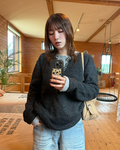 ハンドステッチデザインスキッパーネックニット IR0108