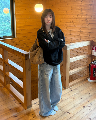 ハンドステッチデザインスキッパーネックニット IR0108