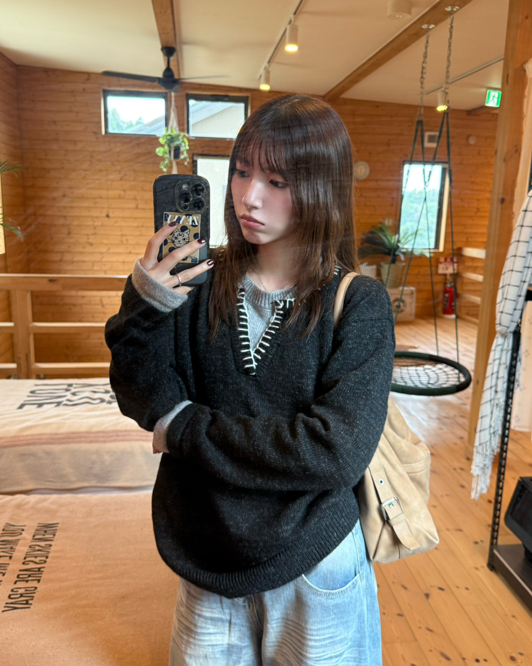 ハンドステッチデザインスキッパーネックニット IR0108