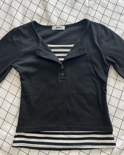 コントラストカラーストライプ長袖TシャツJN0014