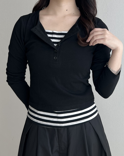 コントラストカラーストライプ長袖TシャツJN0014
