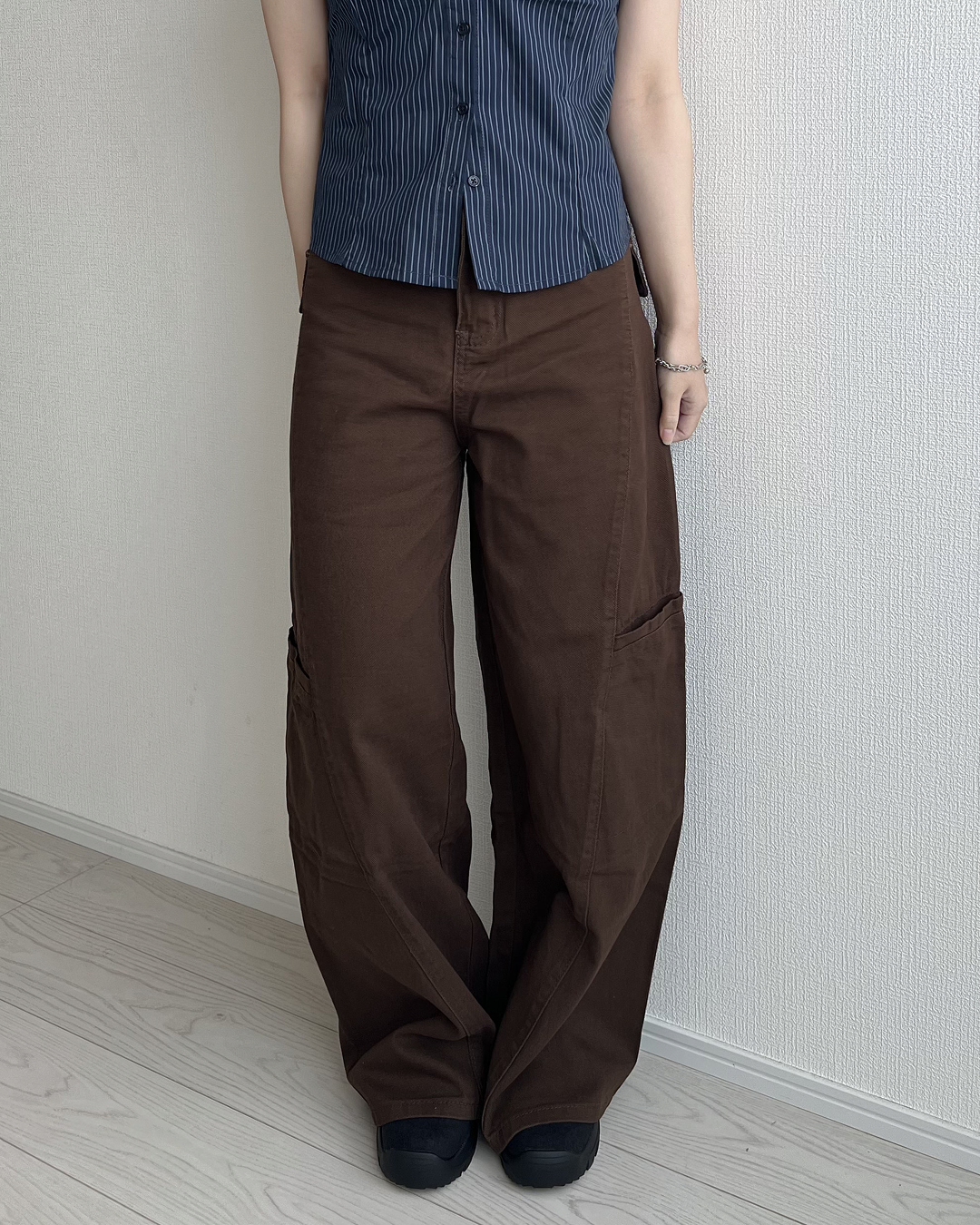 ブラウンドレープワイドレッグパンツ JN0059