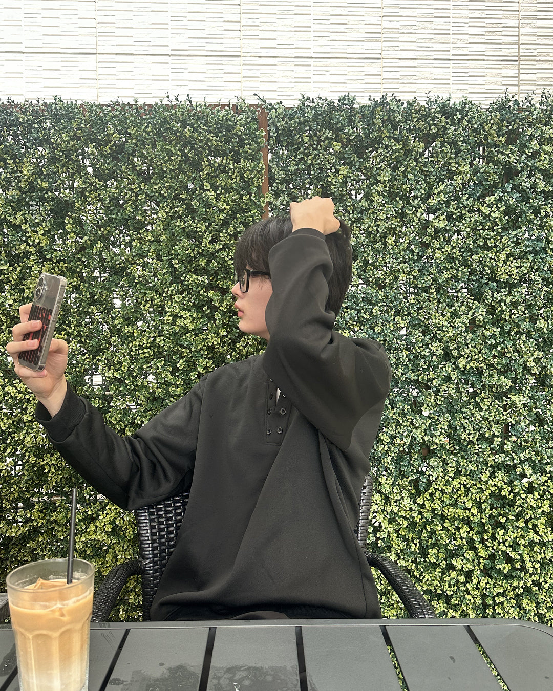 ボタンVネックワッフルロンT JV0001