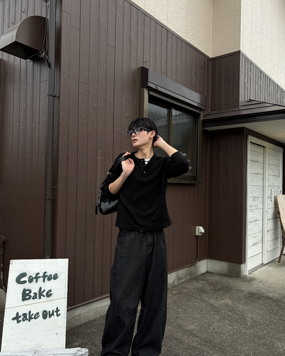 ブラックデニムバギーパンツ JV0043