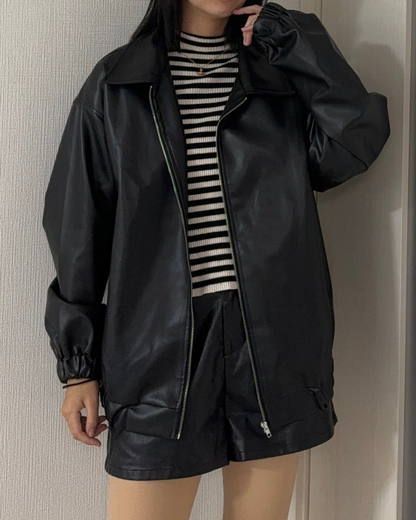 Oversized leather jacket K0014