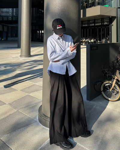 【即納】ワイドシルエットフェイクポケットプリーツパンツ K0355