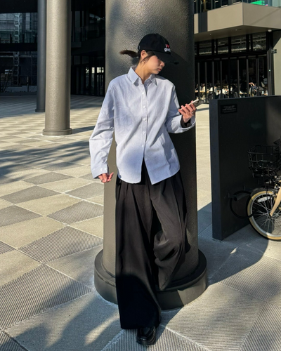 【即納】ワイドシルエットフェイクポケットプリーツパンツ K0355
