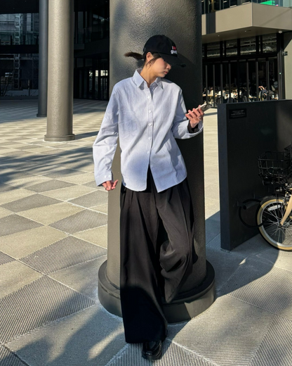 ワイドシルエットフェイクポケットプリーツパンツ K0355