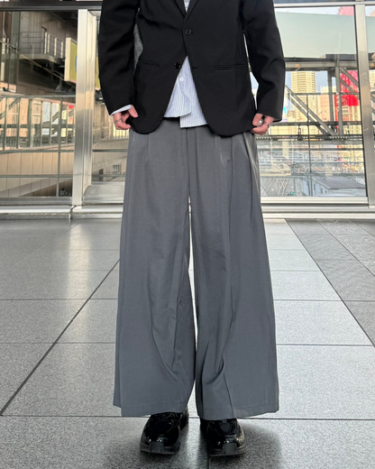 ワイドシルエットフェイクポケットプリーツパンツ K0355