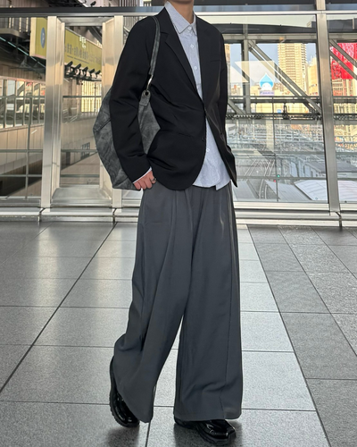 【即納】ワイドシルエットフェイクポケットプリーツパンツ K0355