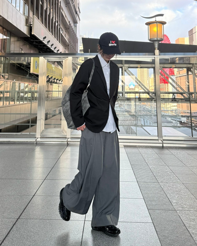 【即納】ワイドシルエットフェイクポケットプリーツパンツ K0355