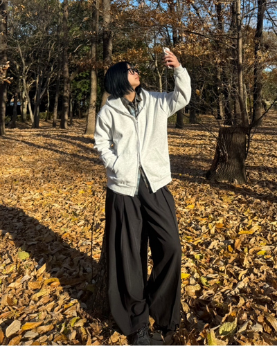 【即納】ワイドシルエットフェイクポケットプリーツパンツ K0355