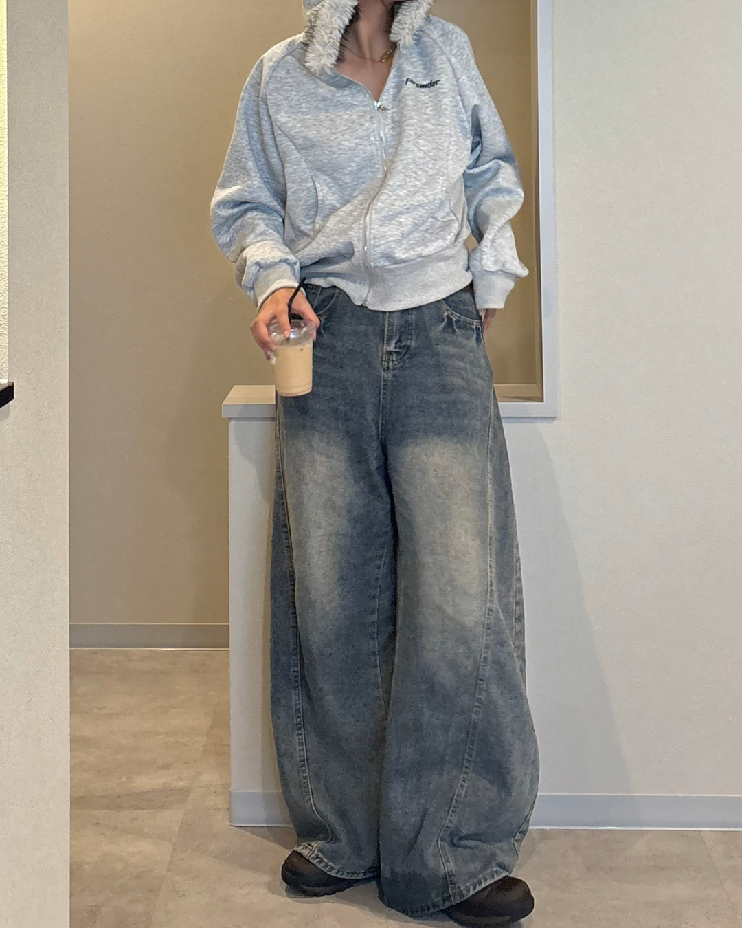 レトロウォッシュワイドレッグパンツ K1042