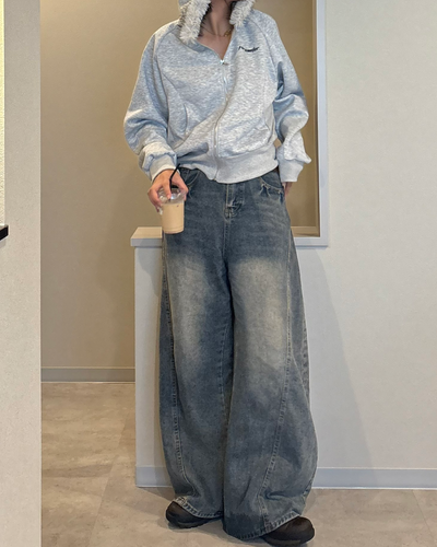 レトロウォッシュワイドレッグパンツ K1042